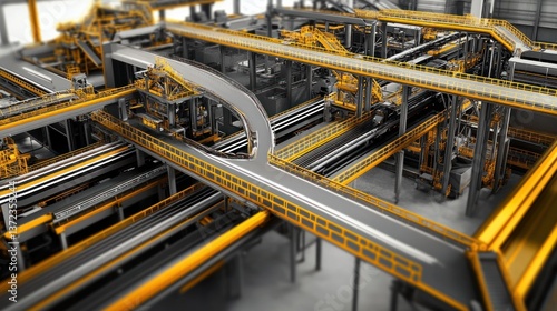 Industrial factory conveyor system, complex machinery, automated manufacturing, large-scale production