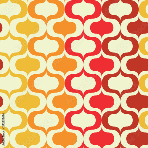 Colorful vintage ogee seamless pattern in orange, yellow and red. For home décor, wallpaper and fabric