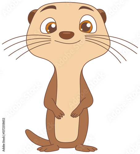 Adorable cartoon otter with a sweet smile, standing upright and looking friendly. Simple design against black background. Charming!