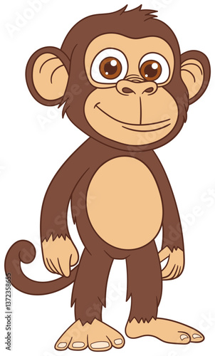 Cute Monkey Cartoon: A delightful illustration of a cartoon monkey, perfect for children's content and educational materials. 