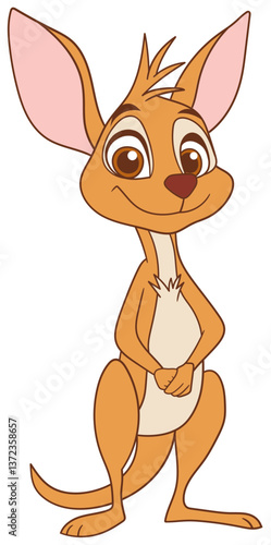Cartoon Kangaroo: A friendly kangaroo smiles with large ears, soft features, and a gentle expression. Fun wildlife animation on black.