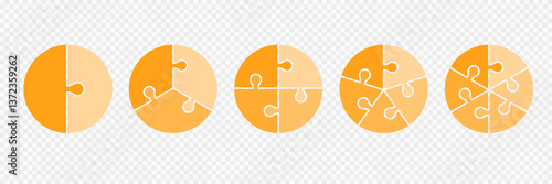 Circular Puzzle Pie Inforgraphic. Yellow Puzzle Pieces on circle. Vector