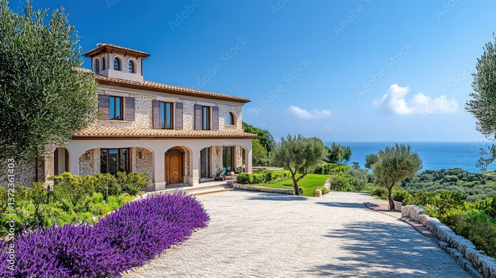 Luxurious villa with lavender garden overlooking the sea Luxurious villa with lavender garden overlooking the sea