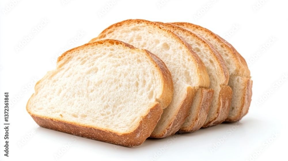 Close-up view of freshly baked chopped white bread arranged in a rustic bakery setting on a bright white background Close-up view of freshly baked chopped white bread arranged in a rustic bakery setting on a bright white background