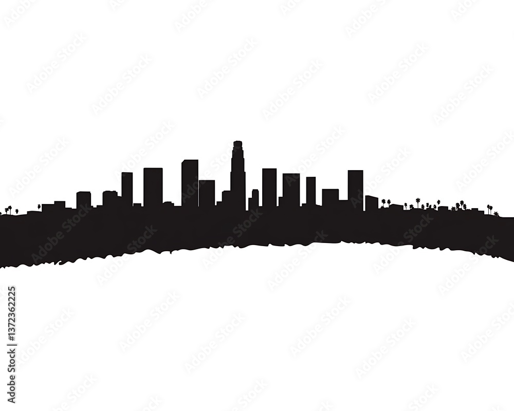 Naklejka premium A black silhouette depicting a city skyline on a white background