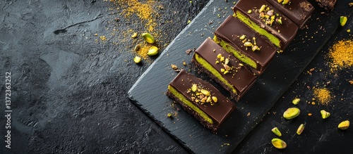 High quality photograph featuring delectable chocolate with rich pistachio filling and elegant presentation
