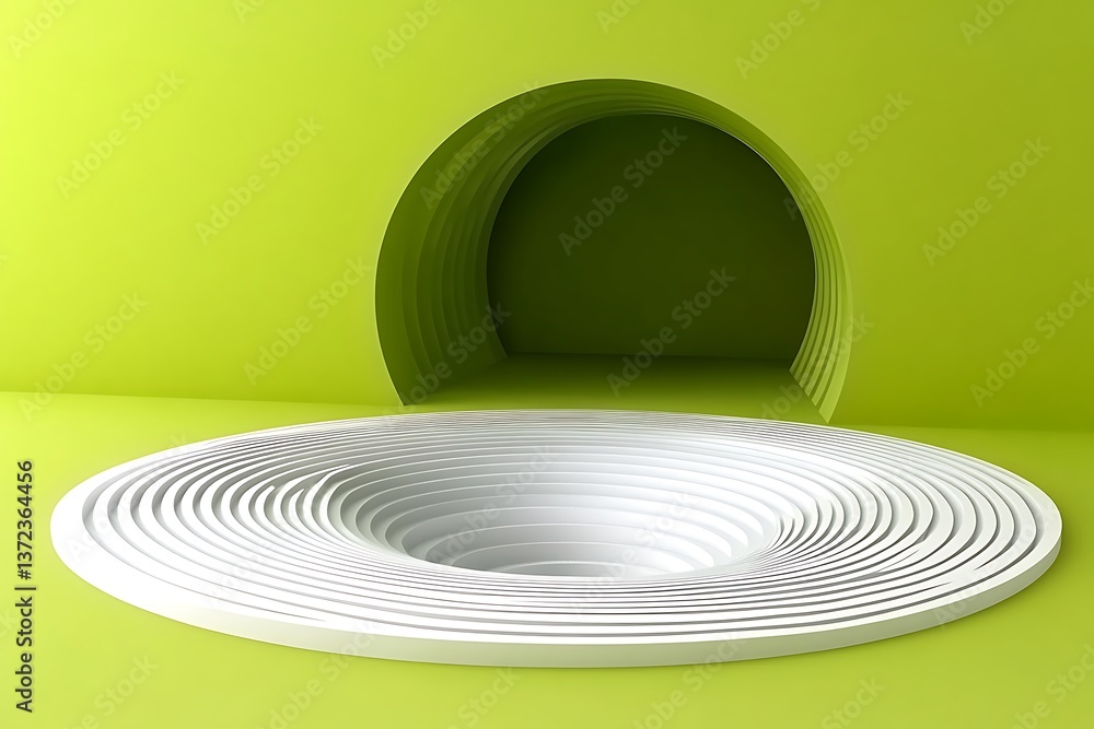 Fototapeta premium Abstract composition of a layered white circle against green walls