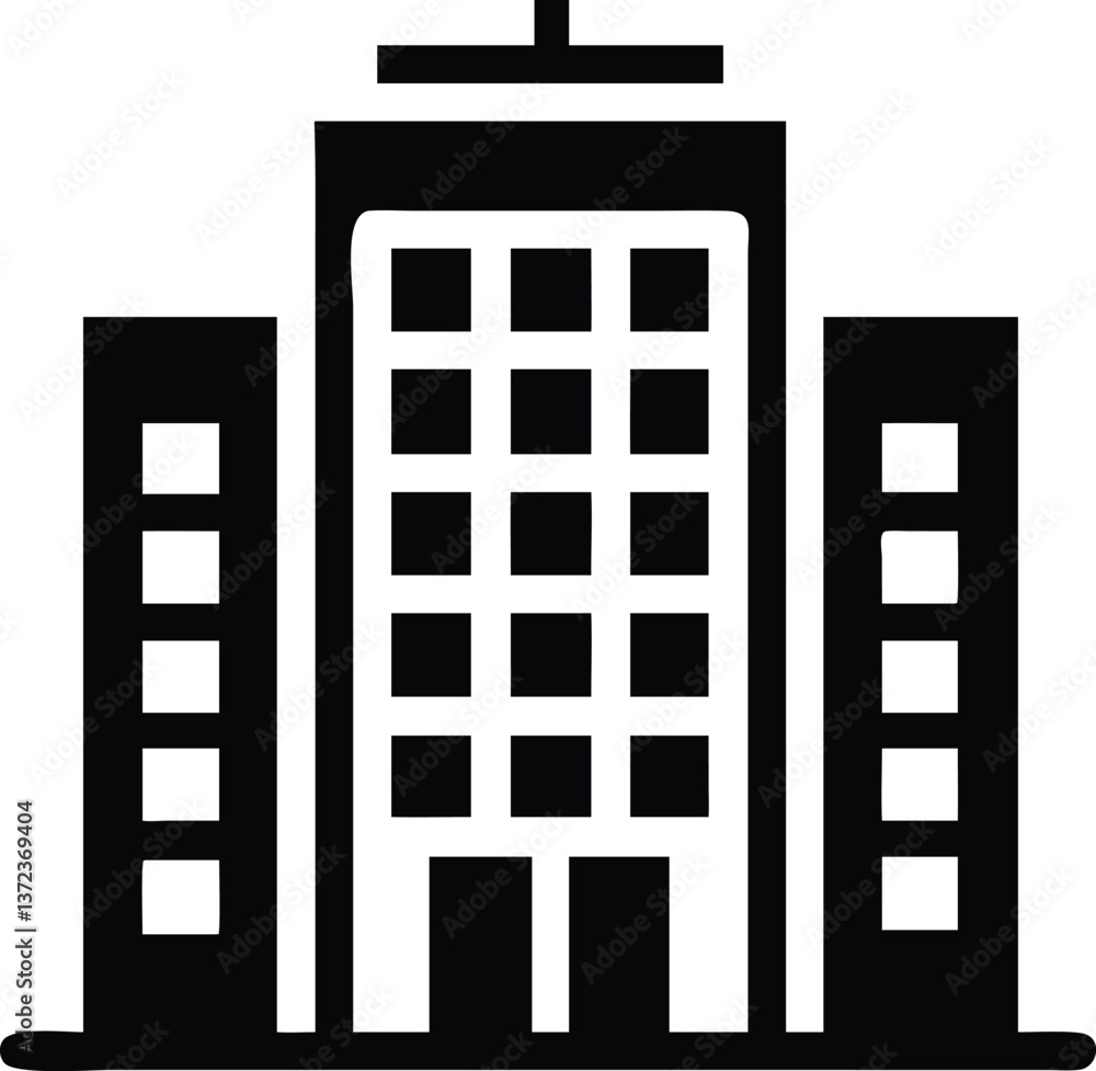 A corporate building icon with a simple design of tall windows A corporate building icon with a simple design of tall windows