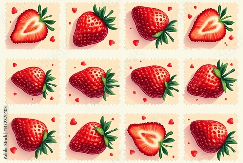 Strawberry pattern. Vector illustration of a set of strawberries