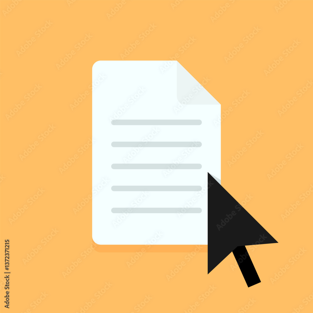 Document interaction icon. Black cursor arrow hovers over a document icon, signaling selection or interaction