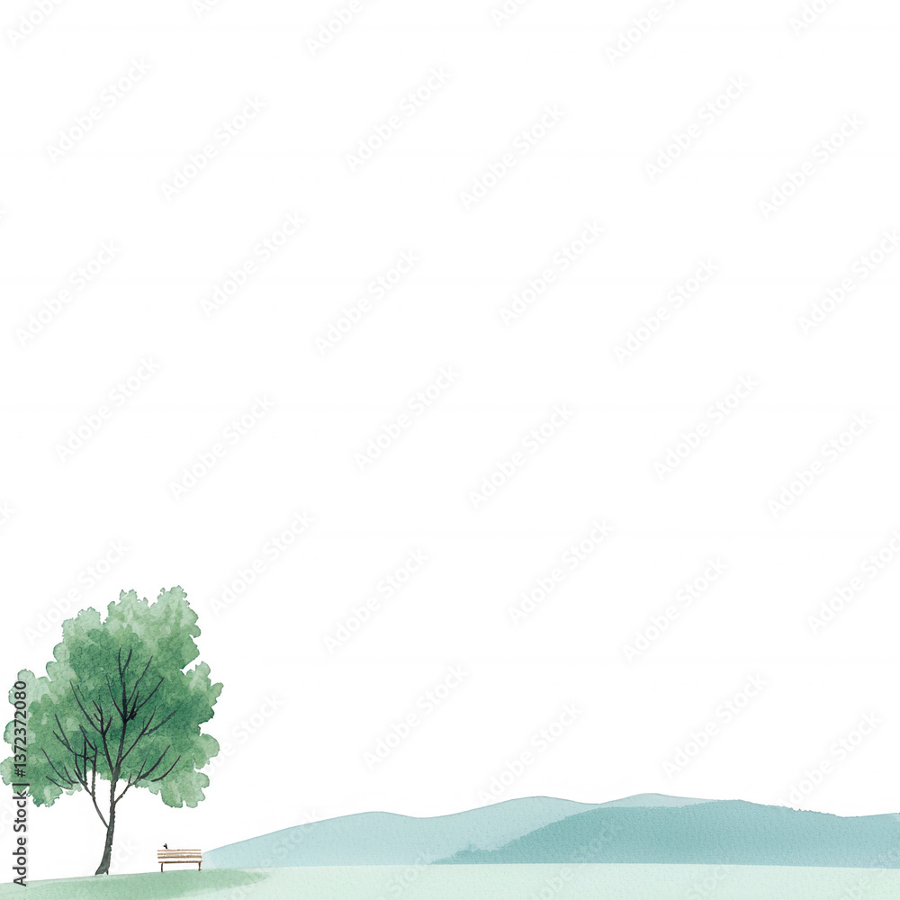 A serene landscape featuring a solitary tree with lush green foliage set against soft rolling hills, evoking a sense of tranquility and peace. A serene landscape featuring a solitary tree with lush green foliage set against soft rolling hills, evoking a sense of tranquility and peace.
