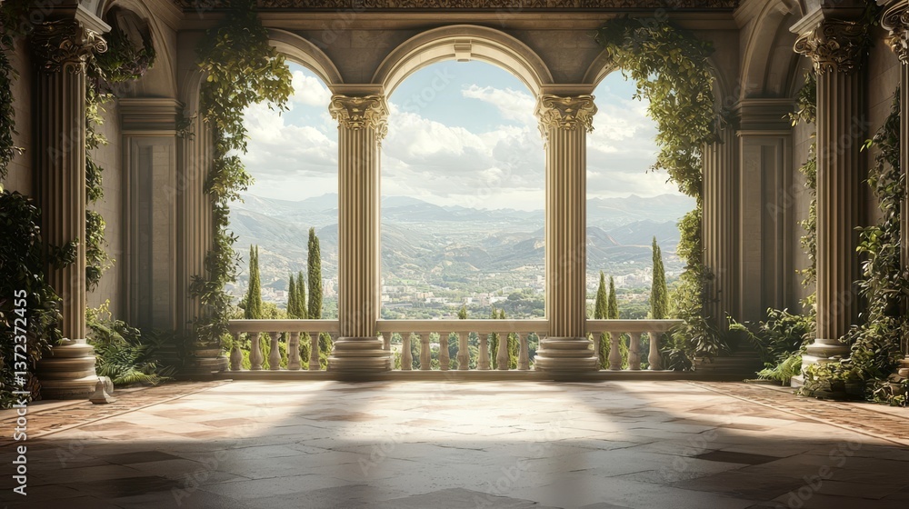 Obraz premium The architecture of a room defined by striking columns and abundant light.