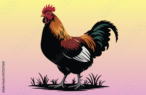 Rooster and Hen Picture. Vector Illustration or Icon