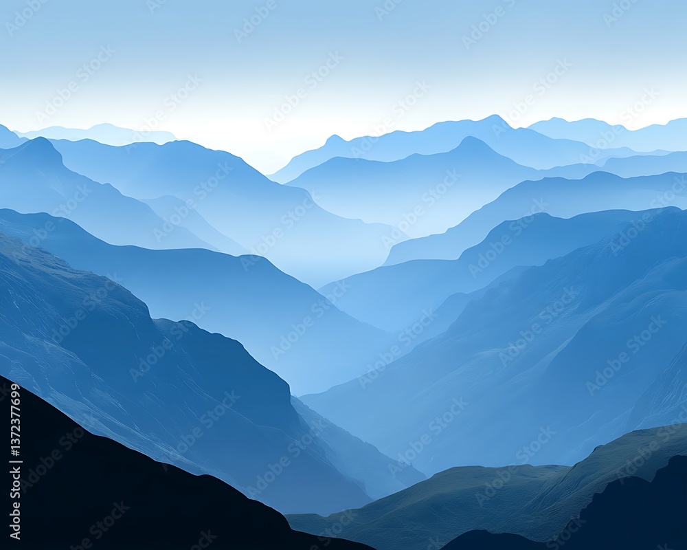 Fototapeta premium Misty blue mountains layered with atmospheric perspective forming a vista