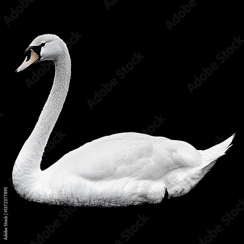 Fototapeta Naklejka Na Ścianę i Meble -  A beautiful white swan is gracefully floating in the dark space