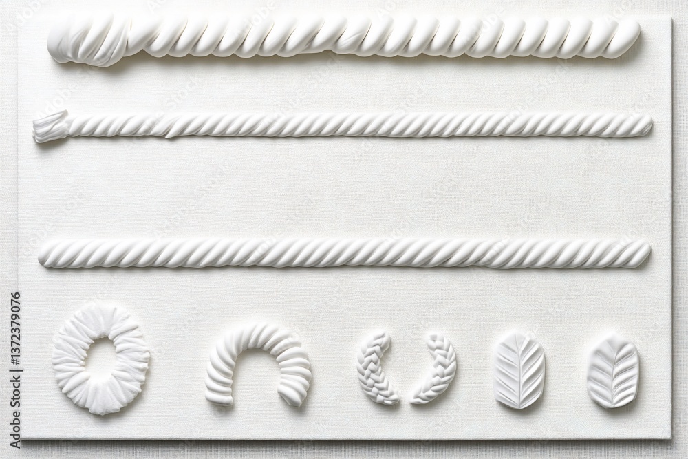 White decorative icing or modelling paste designs White decorative icing or modelling paste designs