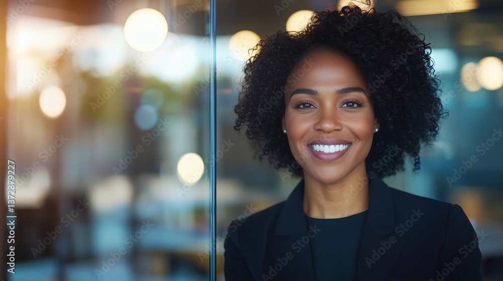 Obraz premium Successful Black Female Entrepreneur in Modern Office Setting