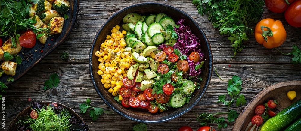 A colorful array of vegetables brings the dish to life. A colorful array of vegetables brings the dish to life.