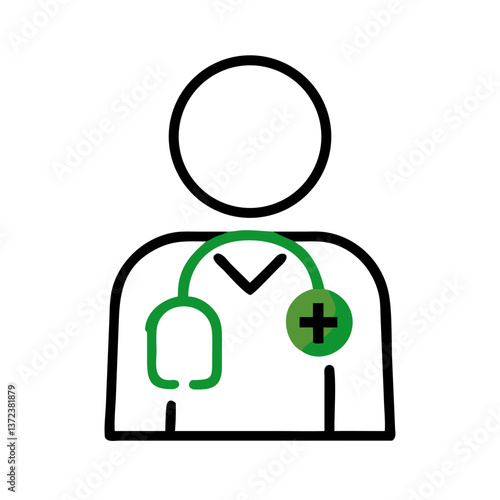 Icon of medical professional with stethoscope and medical cross symbol