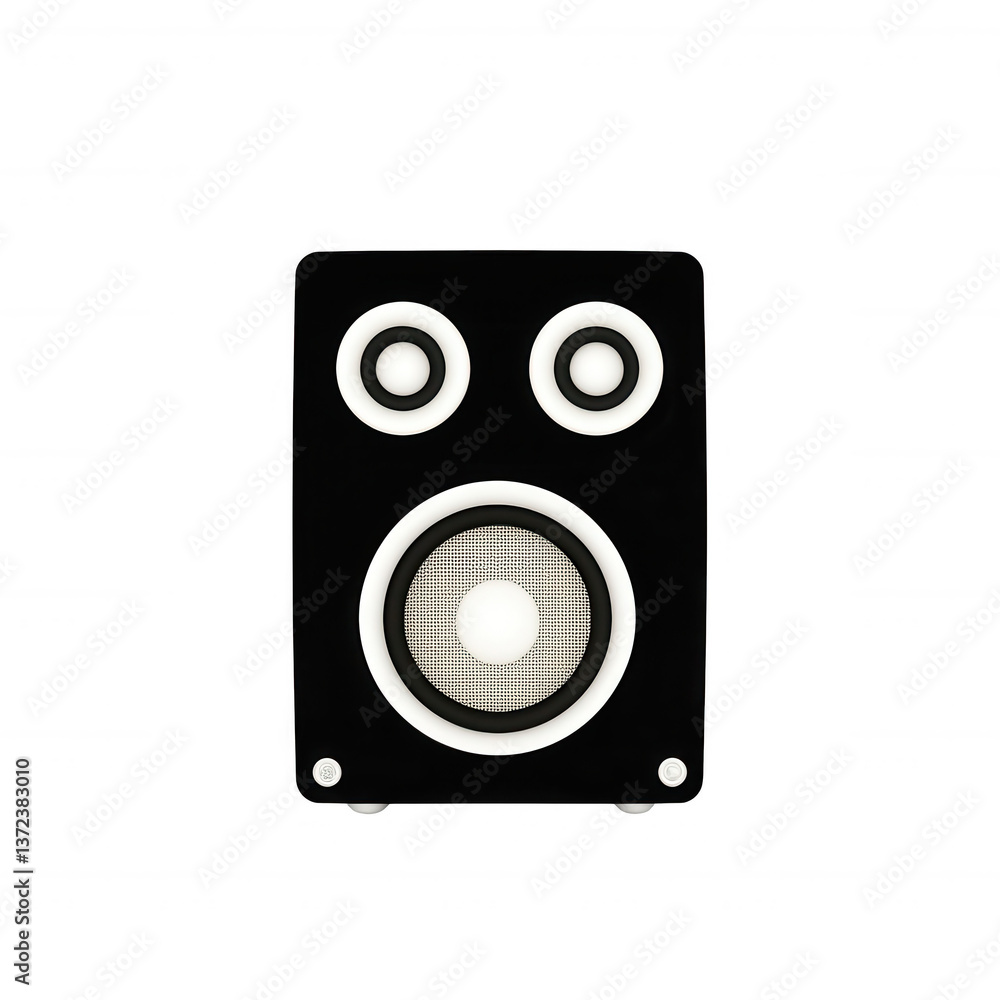 Black speaker with white accents on a white background, showcasing modern audio design and sound quality ideal for music lovers and home theater enthusiasts. Black speaker with white accents on a white background, showcasing modern audio design and sound quality ideal for music lovers and home theater enthusiasts.
