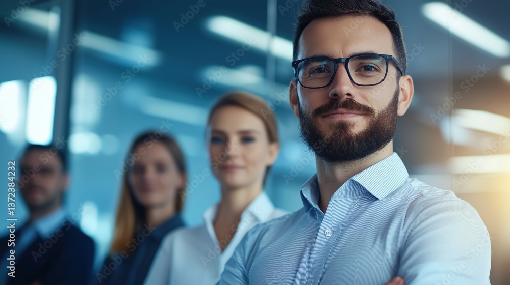 Fototapeta premium Tech Professionals in Modern Collaborative Office Setting
