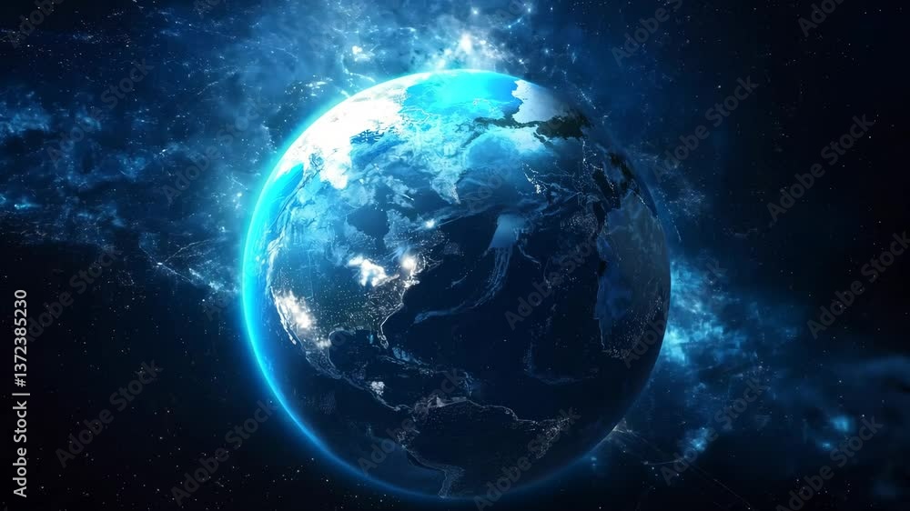 Global network connection and data connections concept. Worldwide links on planet earth at night. Earth in open space and digital web. World communication technology. Blue black background. 4k footage Global network connection and data connections concept. Worldwide links on planet earth at night. Earth in open space and digital web. World communication technology. Blue black background. 4k footage