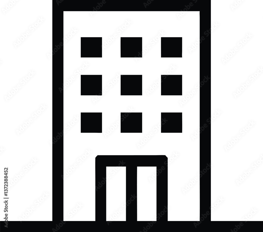 A corporate building icon with a simple design of tall windows A corporate building icon with a simple design of tall windows