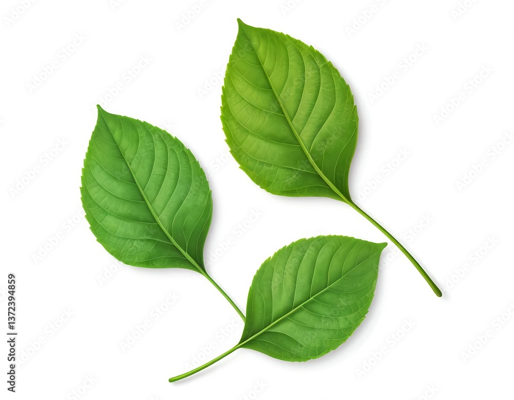 Obraz premium Three Green Leaves on White Background