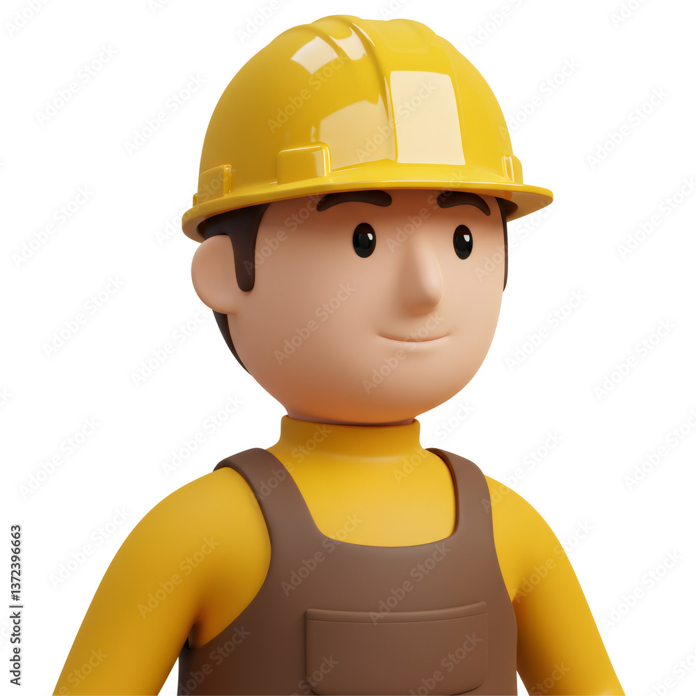 Smiling Cartoon Construction Worker in Yellow Overalls and Helmet Smiling Cartoon Construction Worker in Yellow Overalls and Helmet