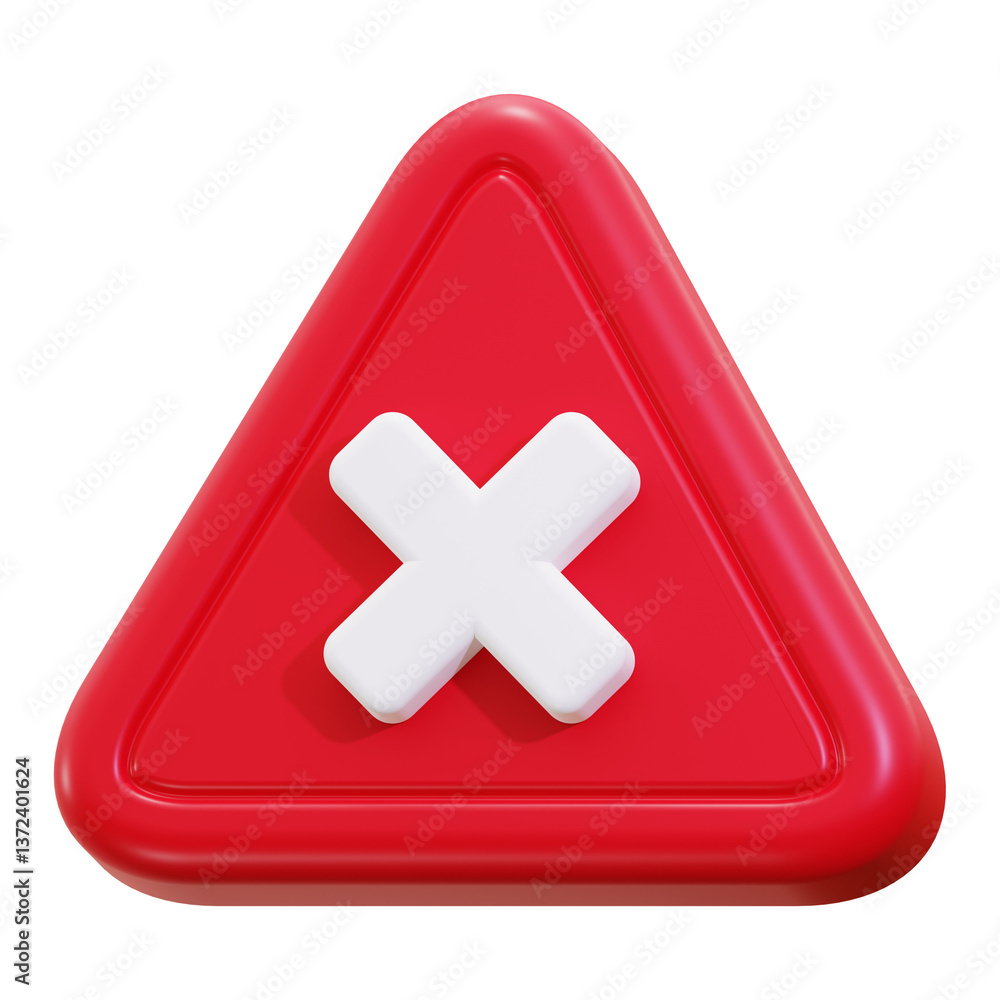 Obraz premium Cross sign on red triangular sign suitable for warning, danger, prohibition, do not enter concepts in design projects