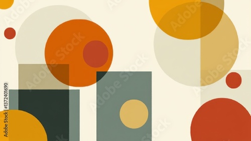 Abstract Geometric Composition in Warm Tones: A Playful Arrangement of Circles and Rectangles