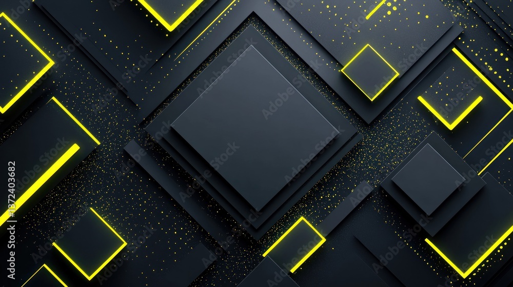 Abstract Neon Geometric Design: Dark Squares and Bright Yellow Lines Abstract Neon Geometric Design: Dark Squares and Bright Yellow Lines