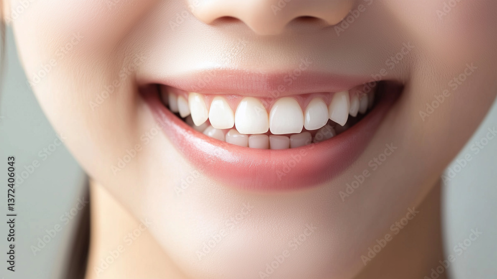 Obraz premium 日本人女性の笑った口元から自然な歯と笑顔の動きを強調した構図
