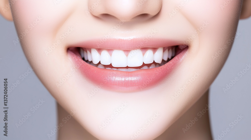 Obraz premium 日本人女性の笑った口元から自然な歯と笑顔の動きを強調した構図