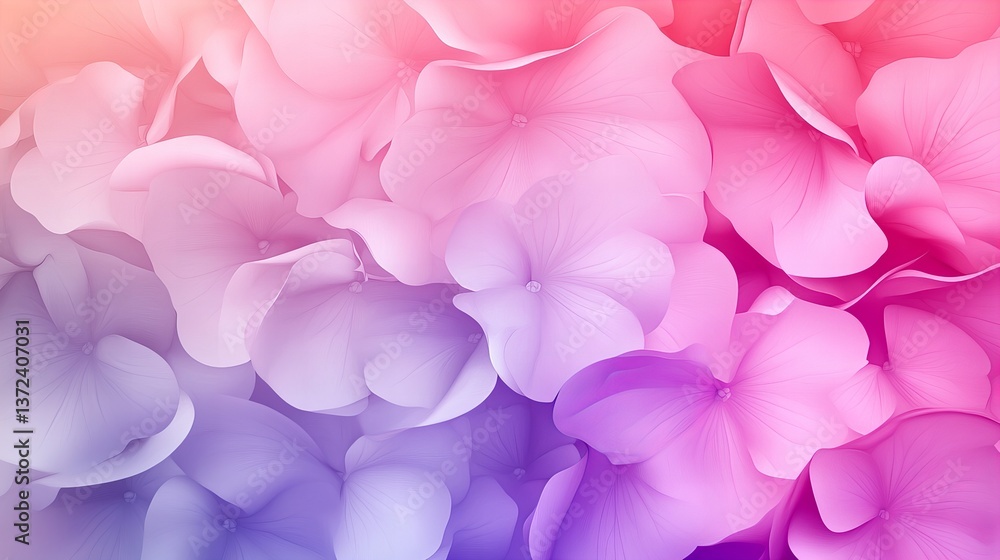 Flowers are arranged in a soft, pastel color gradient from pink to purple in a close up digital illustration. Flowers are arranged in a soft, pastel color gradient from pink to purple in a close up digital illustration.