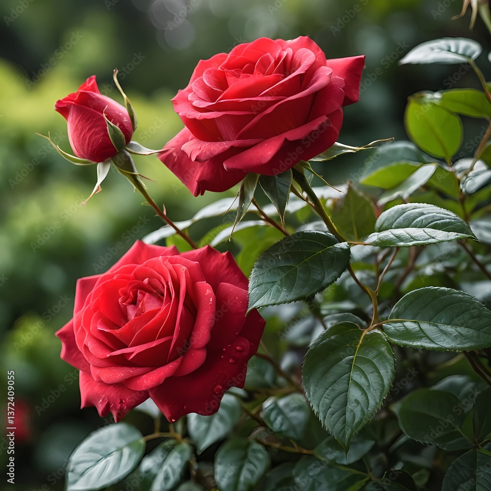 Naklejka premium Three Red Roses in Bloom
