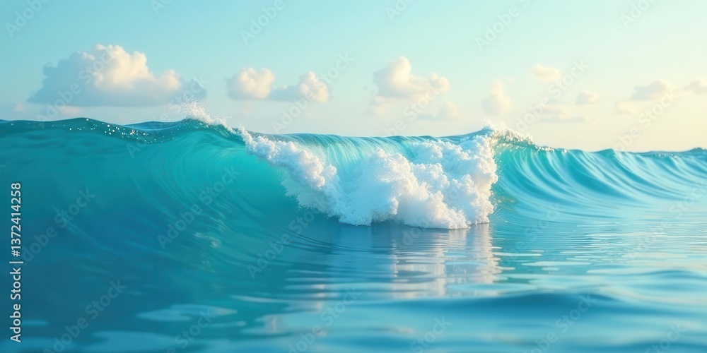 Ocean Wave Crashing A Serene Seascape of Aqua Blue Water Under a Sky Adorned with Fluffy White Clouds Ocean Wave Crashing A Serene Seascape of Aqua Blue Water Under a Sky Adorned with Fluffy White Clouds