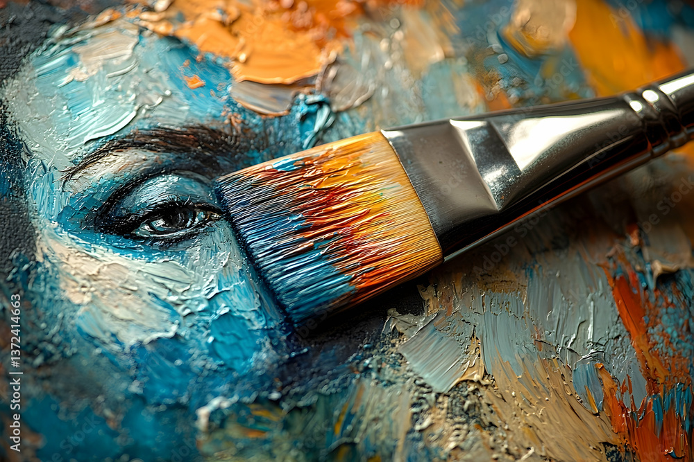 Fototapeta premium An eye painted on canvas with an artistic paintbrush applied