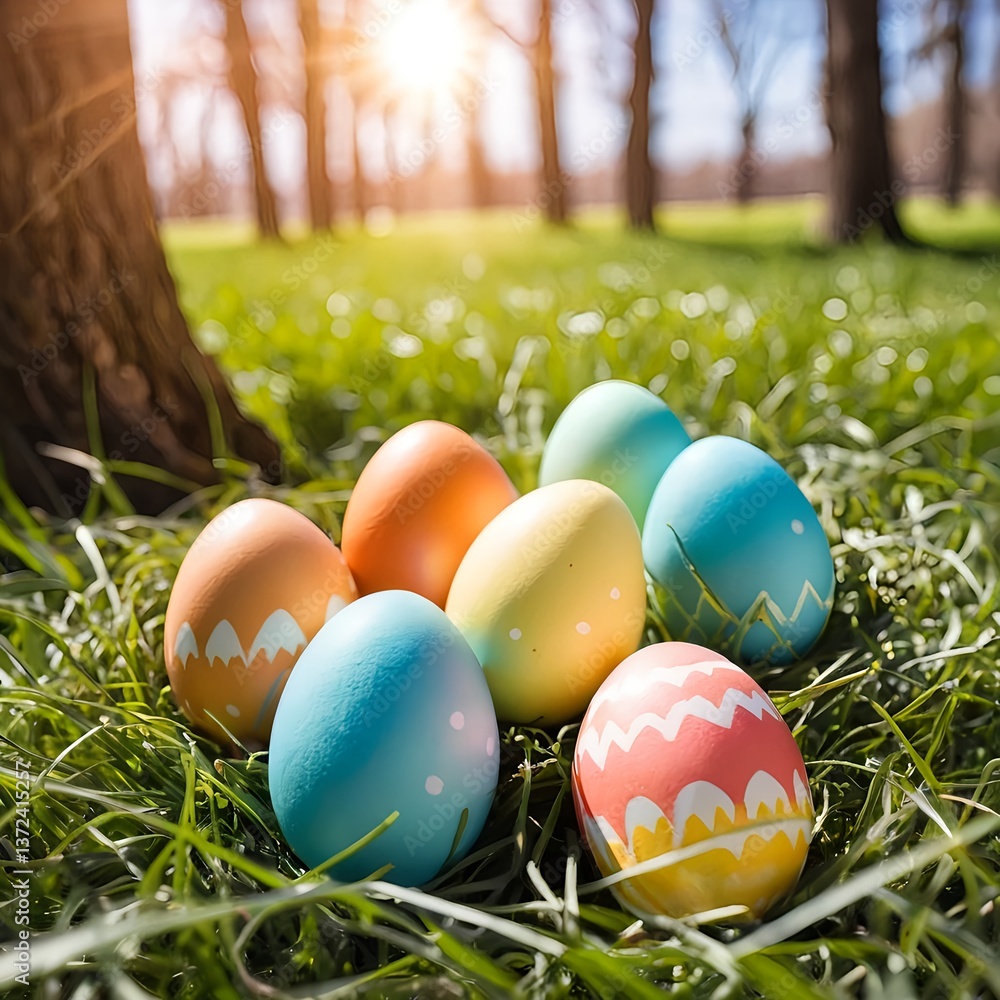 Colorful Easter Eggs Hidden in Spring Grass Colorful Easter Eggs Hidden in Spring Grass