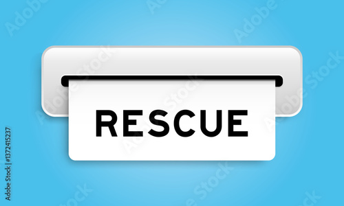 White coupon banner with word rescue from machine on blue color background