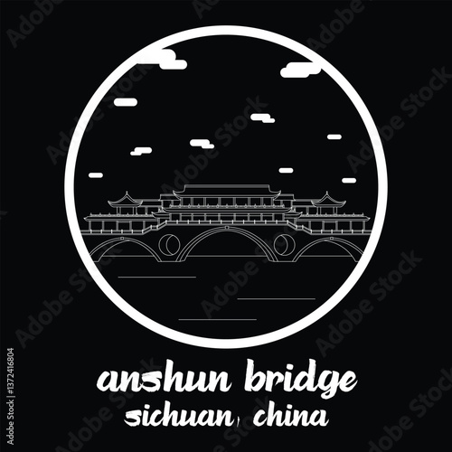 Circle Icon Anshun Bridge. Vector illustration