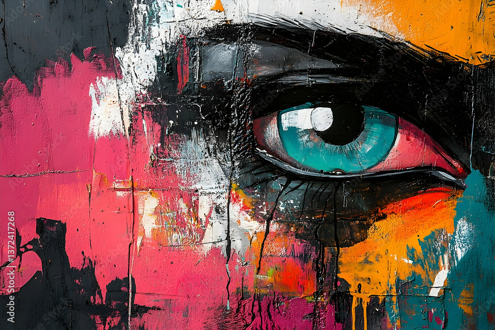 Fototapeta premium An abstract painted eye with vibrant colors and bold brushstrokes
