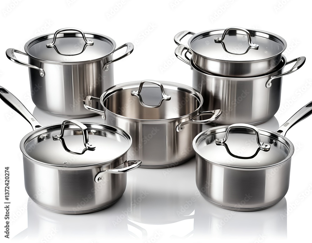 Stainless Steel Cookware Set, Modern Kitchen Pots and Pans Stainless Steel Cookware Set, Modern Kitchen Pots and Pans