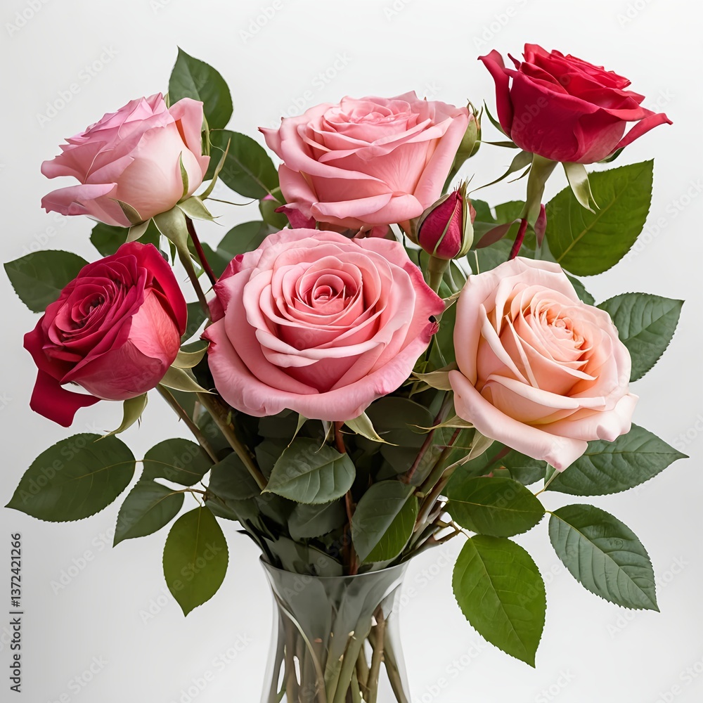 Naklejka premium Bouquet of Pink and Red Roses in a Glass Vase