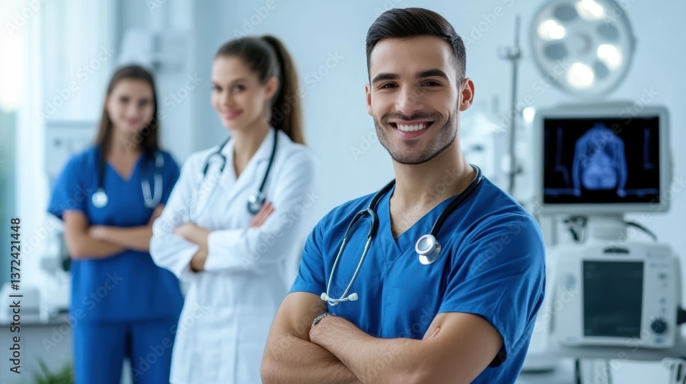 Fototapeta premium Healthcare Professionals Smiling in Bright Modern Medical Office