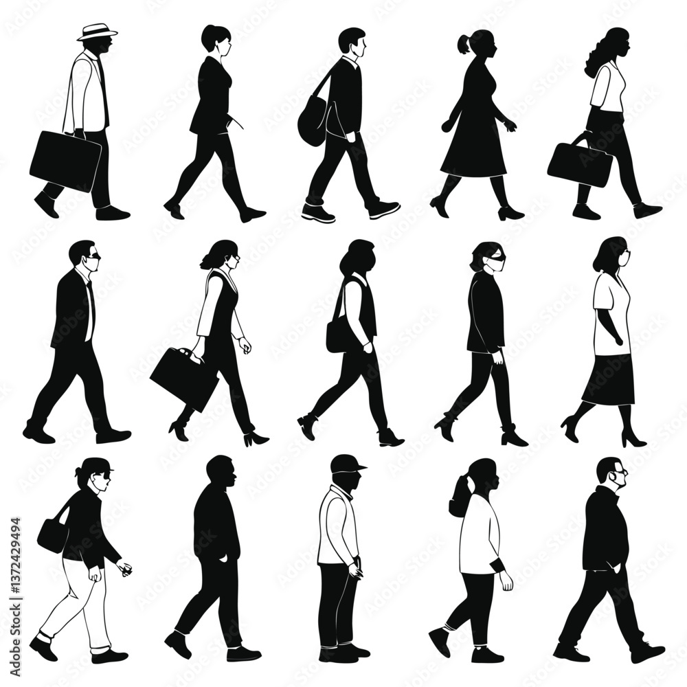 Obraz premium People silhouette set illustration white background.
