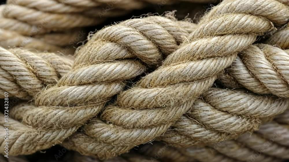 Natural fiber rope intricately twisted and layered, showcasing texture and craftsmanship in a close-up view Natural fiber rope intricately twisted and layered, showcasing texture and craftsmanship in a close-up view
