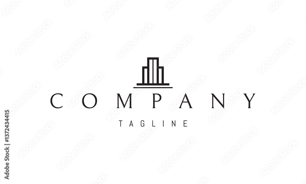 Fototapeta premium Vector logo with an abstract image of a tower building in a linear style.