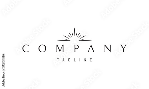 Vector logo with an abstract image of the sun with rays on the horizon.