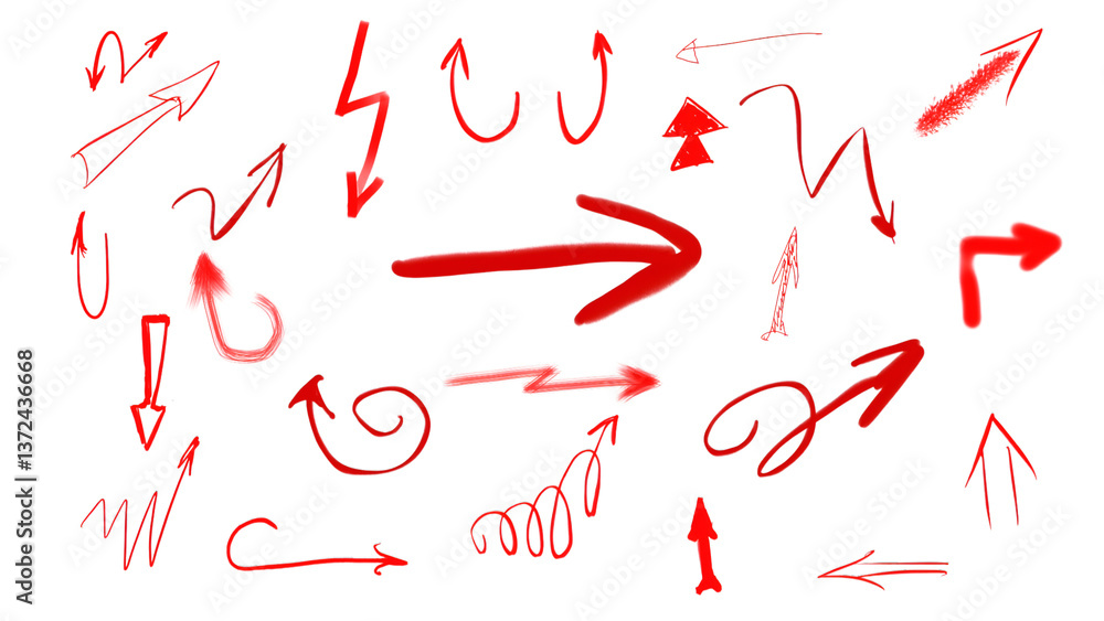 set of hand drawn red arrows set of hand drawn red arrows